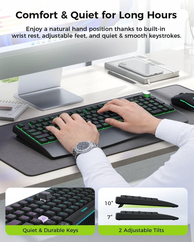 Alt view image 5 of 5 - seenda Wireless Bluetooth Keyboard Mouse Combo, 12 Backlit Modes, Ergonomic
