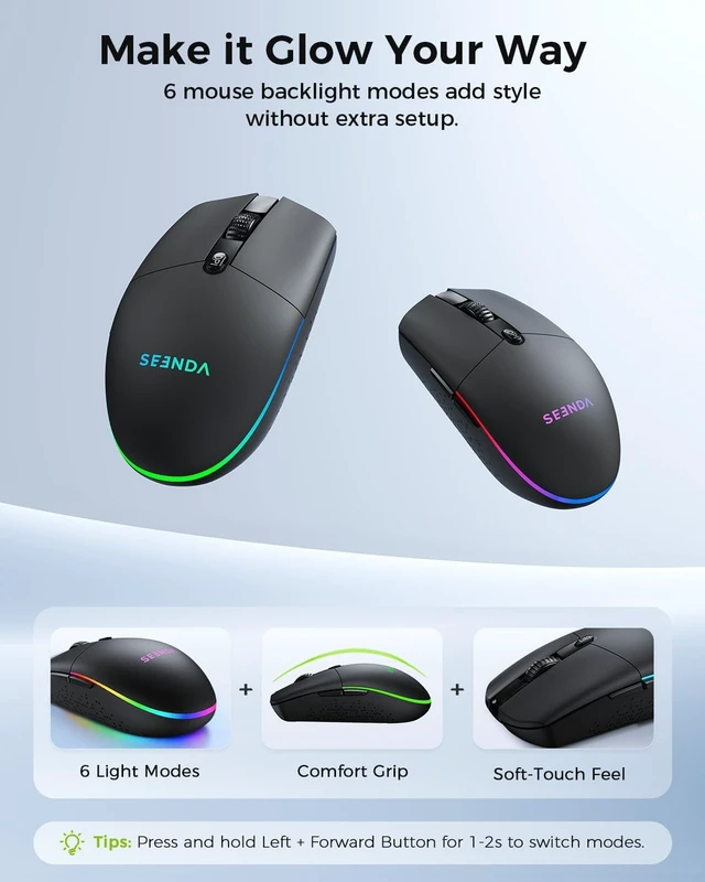 Alt view image 3 of 5 - seenda Wireless Bluetooth Keyboard Mouse Combo, 12 Backlit Modes, Ergonomic
