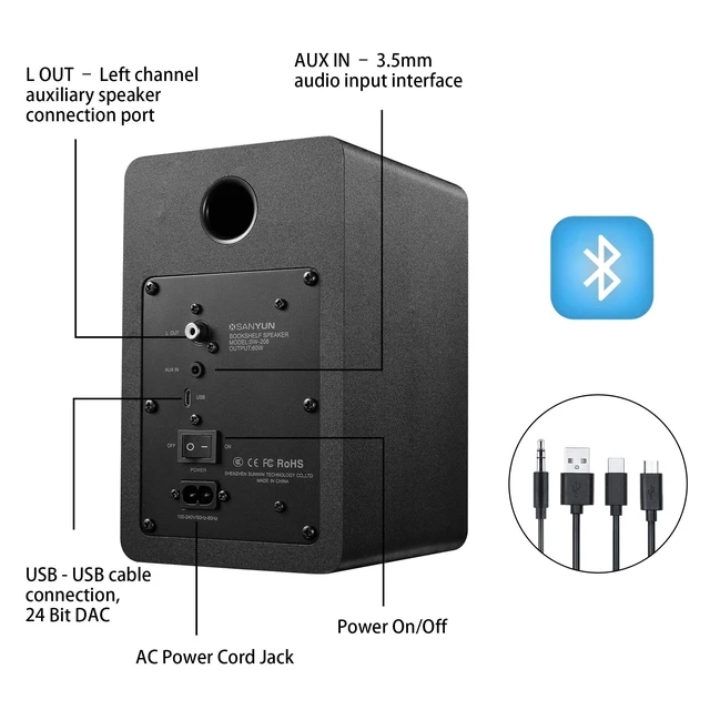 Alt view image 4 of 5 - Sanyun SW208 3" Active Bluetooth 5.0 Bookshelf Speakers, Built-in 24bit DAC
