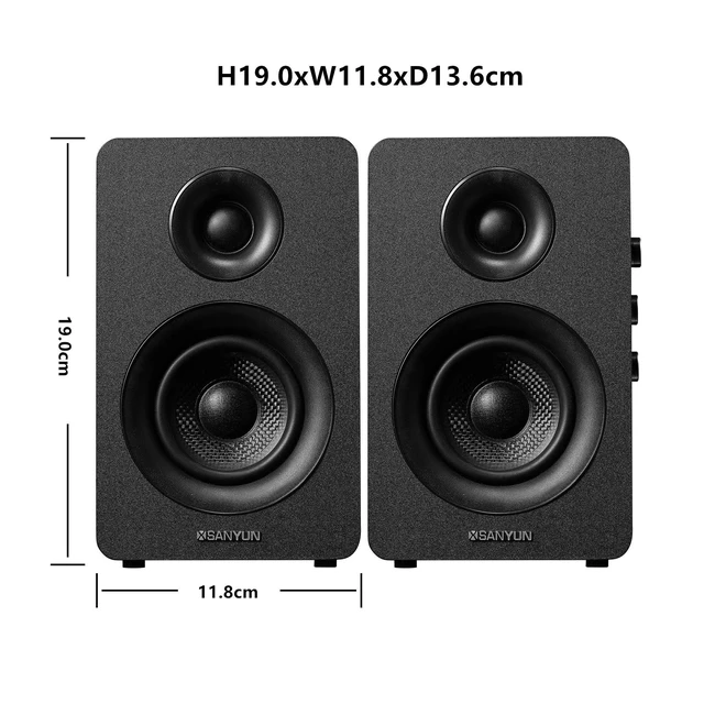 Alt view image 2 of 5 - Sanyun SW208 3" Active Bluetooth 5.0 Bookshelf Speakers, Built-in 24bit DAC