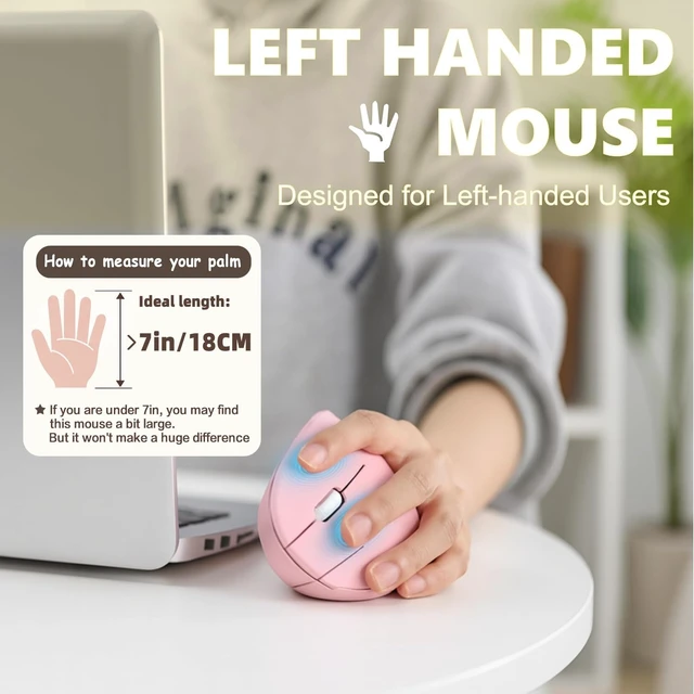 Alt view image 2 of 5 - Urby Left Handed Mouse, Vertical Left Handed Ergonomic Wireless Mouse.Pink