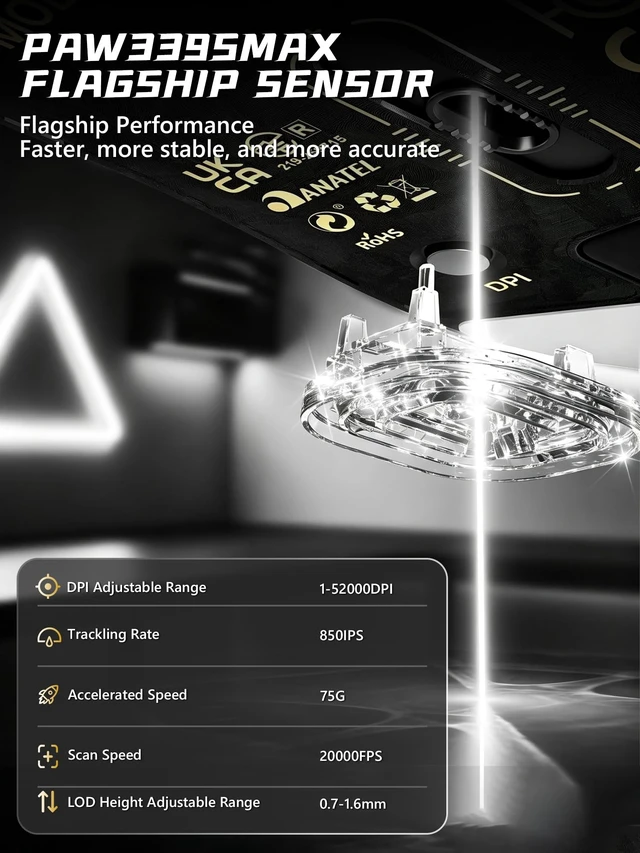 Alt view image 2 of 5 - ATTACK SHARK RS6 Ultra Carbon Fiber 63g PAW3955MAX 8K Wireless Gaming Mouse