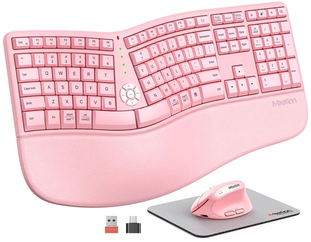 Main image of MEETION Ergonomic Keyboard Mouse Combo, Split Design, Vertical Mouse, Pink