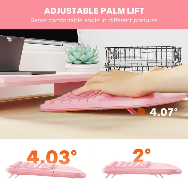 Alt view image 4 of 5 - MEETION Ergonomic Keyboard Mouse Combo, Split Design, Vertical Mouse, Pink