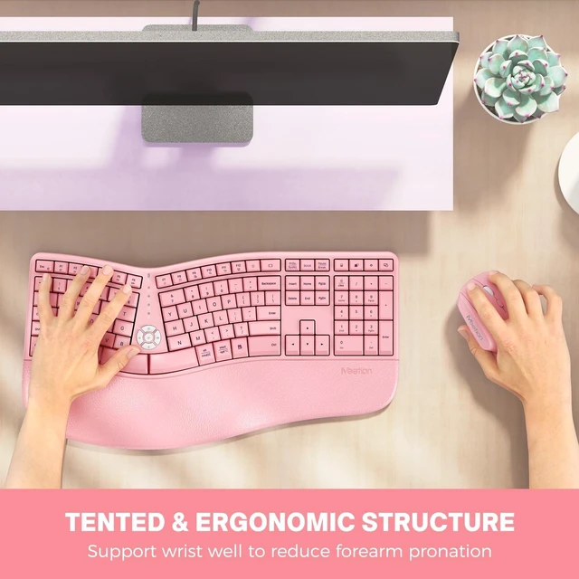 Alt view image 5 of 5 - MEETION Ergonomic Keyboard Mouse Combo, Split Design, Vertical Mouse, Pink