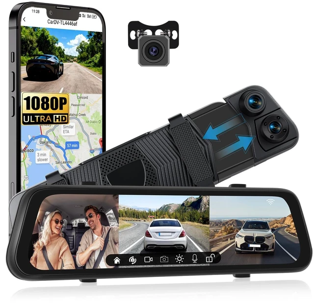 Main image of 1080P Mirror Dash Cam 9.66 Inch 3 Channel Front Rear Inside View Mirror Camera Triple Mirror Dash Cam Night Vision,G-Sensor,Parking Assistance,APP Control,24H Parking Monitor,Waterproof Backup Camera