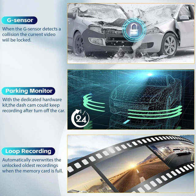 Alt view image 4 of 5 - 1080P Mirror Dash Cam 9.66 Inch 3 Channel Front Rear Inside View Mirror Camera Triple Mirror Dash Cam Night Vision,G-Sensor,Parking Assistance,APP Control,24H Parking Monitor,Waterproof Backup Camera