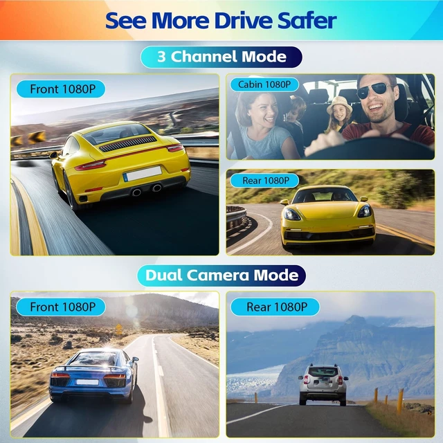 Alt view image 3 of 5 - 1080P Mirror Dash Cam 9.66 Inch 3 Channel Front Rear Inside View Mirror Camera Triple Mirror Dash Cam Night Vision,G-Sensor,Parking Assistance,APP Control,24H Parking Monitor,Waterproof Backup Camera