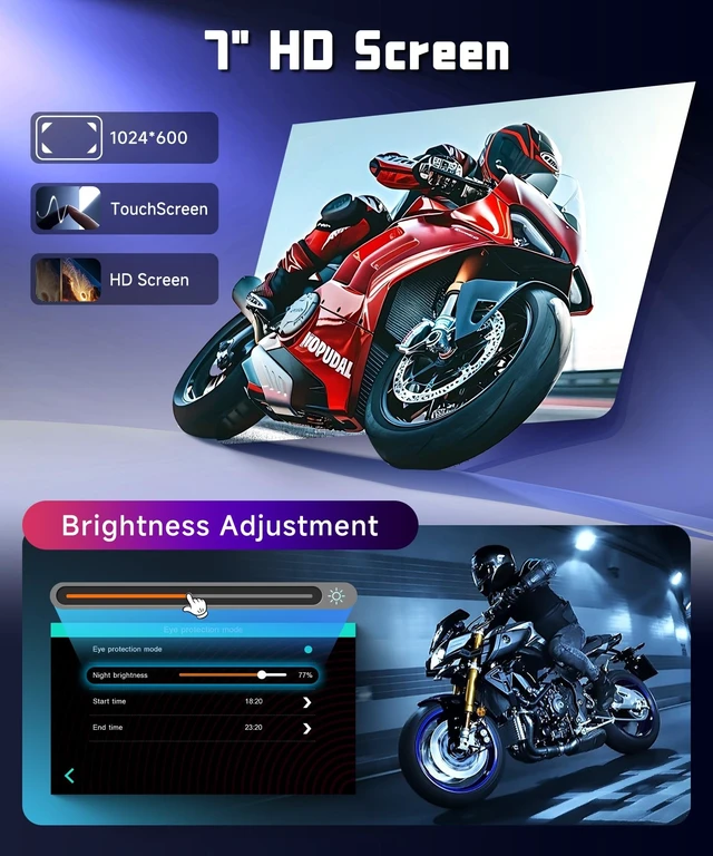 Alt view image 2 of 5 - Hodozzy 7 Inch Motorcycle CarPlay Screen, Waterproof Wireless CarPlay