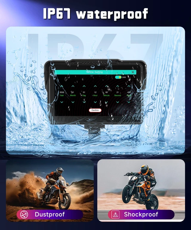Alt view image 3 of 5 - Hodozzy 7 Inch Motorcycle CarPlay Screen, Waterproof Wireless CarPlay