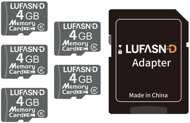 Main image of Lufasnd 5-Pack 4GB Micro SD Cards with Adapter, Class 6 Mini Flash Memory Cards, Reliable Storage for Garmin GPS, Kindle Fire E-Reader, MP3 Player, Voice Recorder, Retro DS Game Console