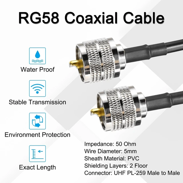 Alt view image 3 of 5 - MECCANIXITY 1PCS RG58 Coaxial Cable 35ft/10.7 M, UHF PL-259 Male to Male Coax Cable 50 Ohm Low Loss Cable for CB Radio, Ham Radio, Antenna Analyzer