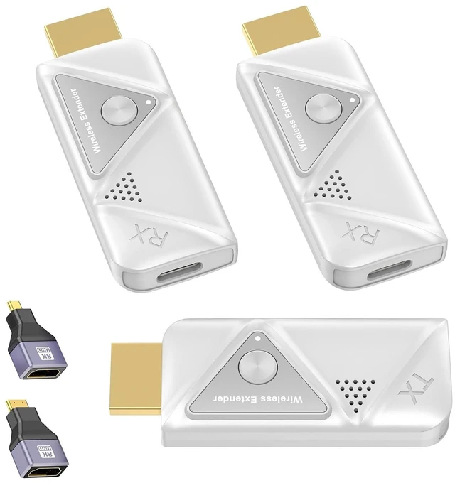 Main image of Wireless HDMI Transmitter and 2 Receivers, HDMI Wireless Dual Display Extender Kit Sync to 2 Screens, 5G/328FT/1080P Plug & Play for Simultaneous Audio/Video on TVs/Projectors/Monitors