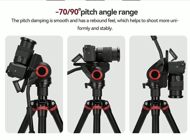 Alt view image 3 of 5 - REFLEX CAMERA Video Tripod Fluid Head - Metal - with 360 Panning, Quick Release Plate, -70/90 Pitch, 1/4" Base Mount and 3/8" Side Mount, Telescopic Handle & 10kg Load Capacity for DSLR & Camcorder