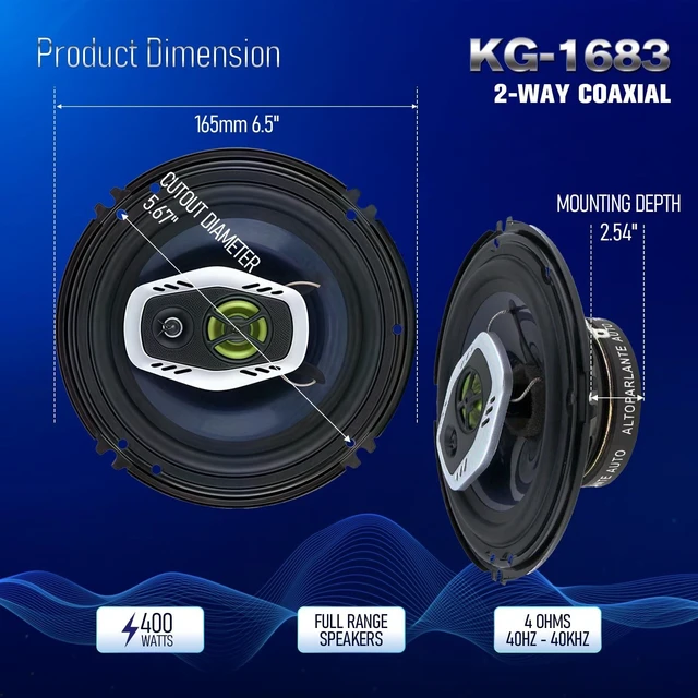 Alt view image 3 of 5 - KG 6" Coaxial Car Door Speakers, Hi-Fi Stereo Upgrade, TS-1683 (Pair)