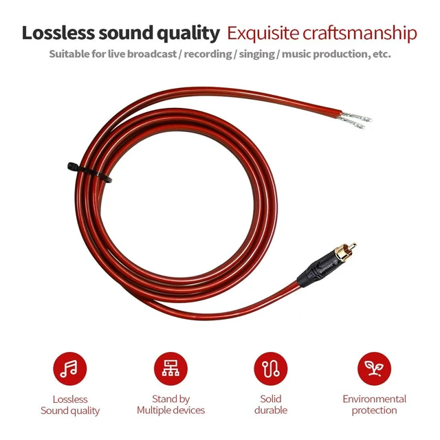 Alt view image 3 of 5 - Yuchenfeng Gold-Plated RCA to Bare Wire Speaker Cable - 14AWG OFC Copper Audio Cable for Subwoofers, Amps & Home Theater, Dual PVC Shielded, Zero-Noise(30FT)