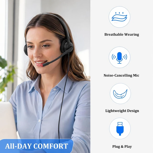 Alt view image 4 of 5 - Callez Wired Computer USB Headset with Noise Cancelling Mic for PC Laptop