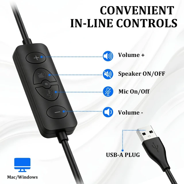 Alt view image 3 of 5 - Callez Wired Computer USB Headset with Noise Cancelling Mic for PC Laptop