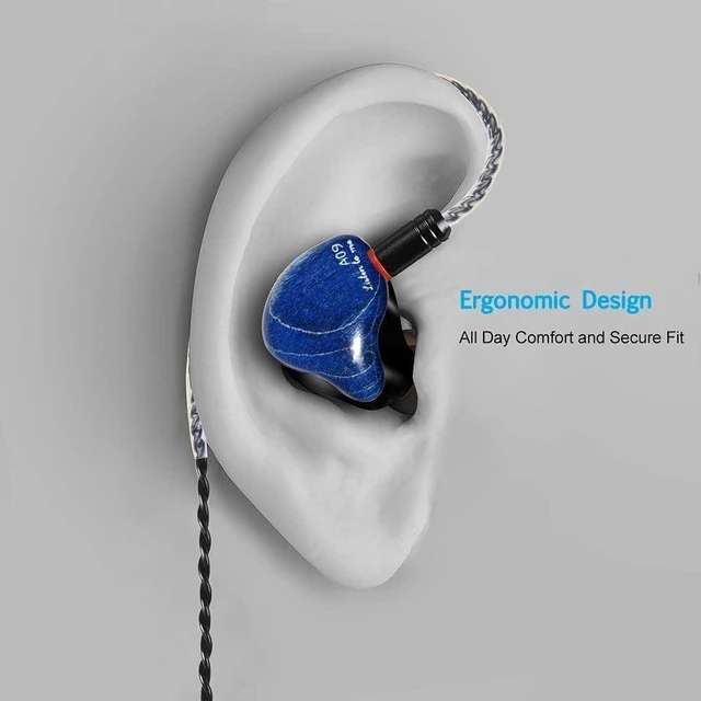 Alt view image 2 of 5 - DCMEKA in-Ear Monitor Wired Earphones with Tesla Dual Dynamic Drivers, 3.5mm Headphones with Microphone & Control, MMCX Detachable Cable, Blue Wood Grain Design, HiFi Bass Stereo Earbuds