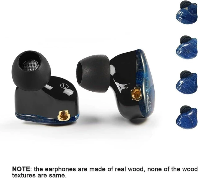 Alt view image 3 of 5 - DCMEKA in-Ear Monitor Wired Earphones with Tesla Dual Dynamic Drivers, 3.5mm Headphones with Microphone & Control, MMCX Detachable Cable, Blue Wood Grain Design, HiFi Bass Stereo Earbuds
