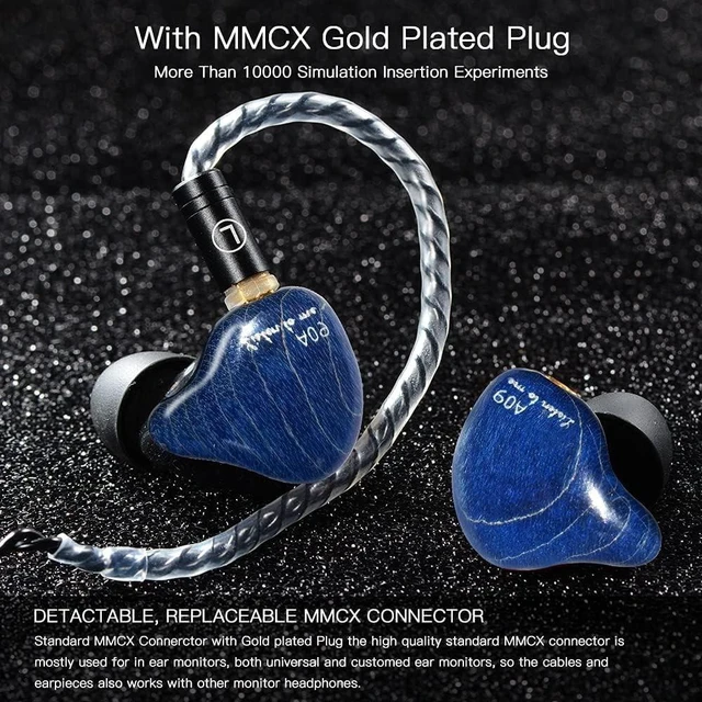 Alt view image 5 of 5 - DCMEKA in-Ear Monitor Wired Earphones with Tesla Dual Dynamic Drivers, 3.5mm Headphones with Microphone & Control, MMCX Detachable Cable, Blue Wood Grain Design, HiFi Bass Stereo Earbuds