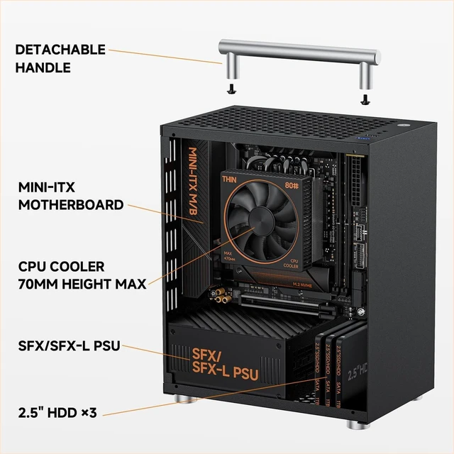 Alt view image 3 of 5 - Mini ITX PC Case, Small Form Factor Computer Case - Metalfish T40 Black