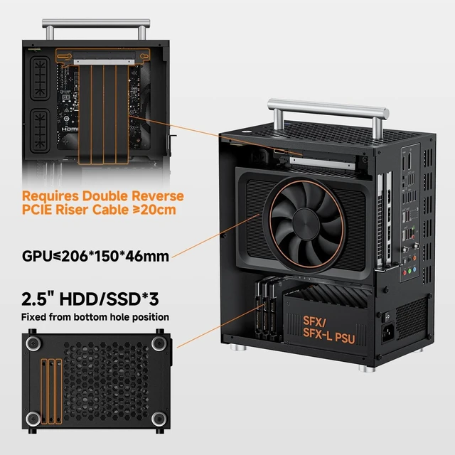 Alt view image 4 of 5 - Mini ITX PC Case, Small Form Factor Computer Case - Metalfish T40 Black