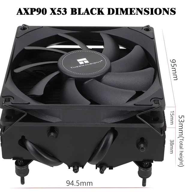 Alt view image 2 of 5 - Thermalright-TR AXP90-X53 Black Low Profile ITX CPU Cooler, TL-9015B Slim PWM Fan, AGHP Technology, Computer Low Heatpiper Cooler 53mm Height,for AMD AM4 AM5/Intel 1150/1151/1155/1200