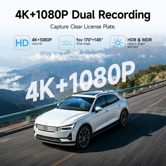 Alt view image 3 of 5 - 4K+1080P Dash Cam Front and Rear for Volvo Polestar 2 2021-2026, OEM Look