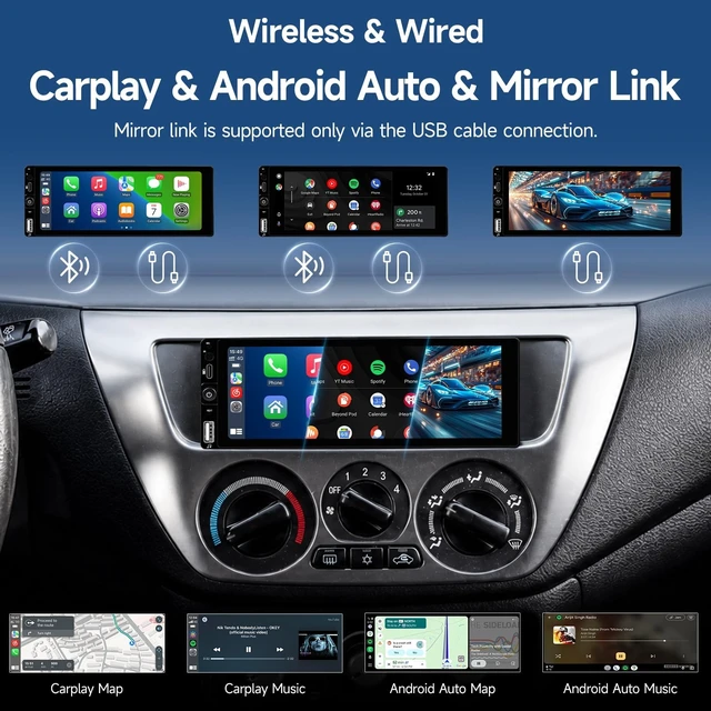 Alt view image 2 of 5 - 6.86" Car Stereo Single Din Car Radio with Apple Carplay & Android Auto