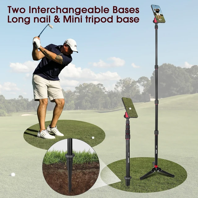 Alt view image 2 of 5 - Manbily 5 in 1 Golf Monopod with Tripod Base, Magnetic Phone Stand for Cameras, Smartphone Selfie Stick with Ground Spike Stake & Extension Bar 1/4 Max Height 63 (GF-M25)