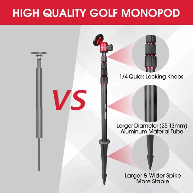 Alt view image 4 of 5 - Manbily 5 in 1 Golf Monopod with Tripod Base, Magnetic Phone Stand for Cameras, Smartphone Selfie Stick with Ground Spike Stake & Extension Bar 1/4 Max Height 63 (GF-M25)