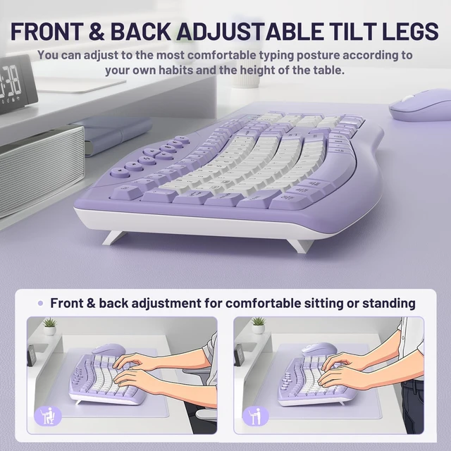 Alt view image 5 of 5 - Wireless Keyboard and Mouse Combo Silent Ergonomic Curved Design for Office