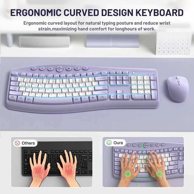 Alt view image 3 of 5 - Wireless Keyboard and Mouse Combo Silent Ergonomic Curved Design for Office