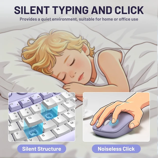 Alt view image 4 of 5 - Wireless Keyboard and Mouse Combo Silent Ergonomic Curved Design for Office
