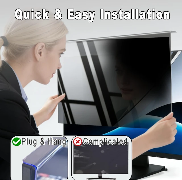 Alt view image 4 of 5 - Vizbloc Hanging Privacy Screen Filter for 24" 16:9 Widescreen Computer Monitor, Anti-Peep & Blue Light Blocking, 30 Privacy Shield, Eye Protection for Office & Data Security (24" 16:09 (547320mm))