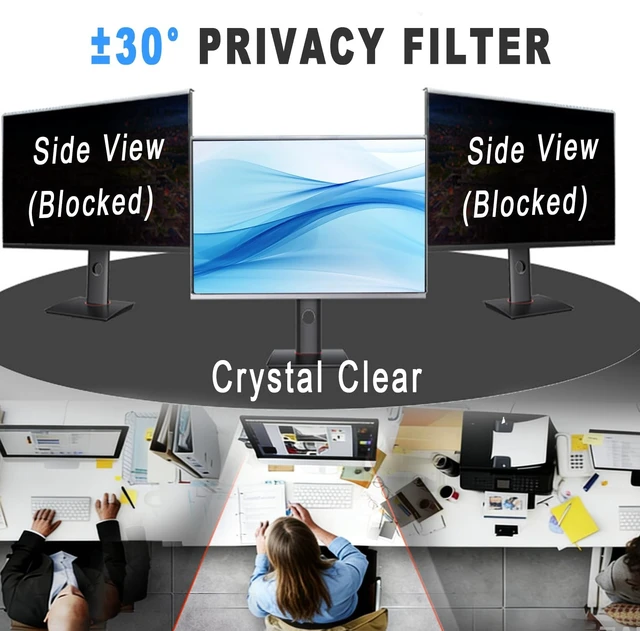 Alt view image 3 of 5 - Vizbloc Hanging Privacy Screen Filter for 24" 16:9 Widescreen Computer Monitor, Anti-Peep & Blue Light Blocking, 30 Privacy Shield, Eye Protection for Office & Data Security (24" 16:09 (547320mm))