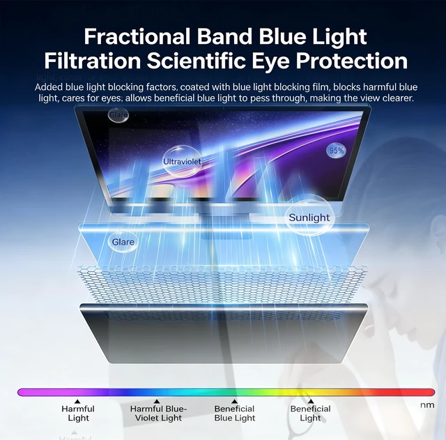 Alt view image 5 of 5 - Vizbloc Hanging Privacy Screen Filter for 24" 16:9 Widescreen Computer Monitor, Anti-Peep & Blue Light Blocking, 30 Privacy Shield, Eye Protection for Office & Data Security (24" 16:09 (547320mm))