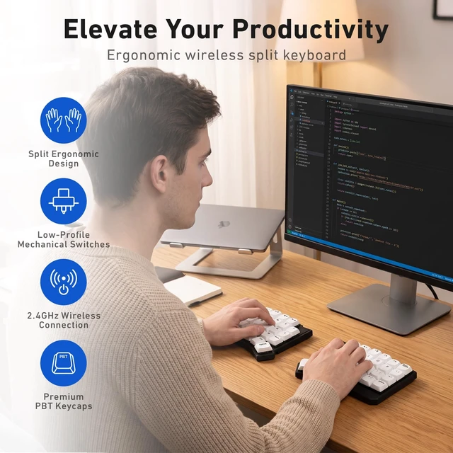 Alt view image 2 of 5 - YIVU Sofle Split Ergonomic Mechanical Keyboard, Choc Low-Profile Hot-Swappable Switches, QMK/VIA L Programmable, Column-Staggered Layout