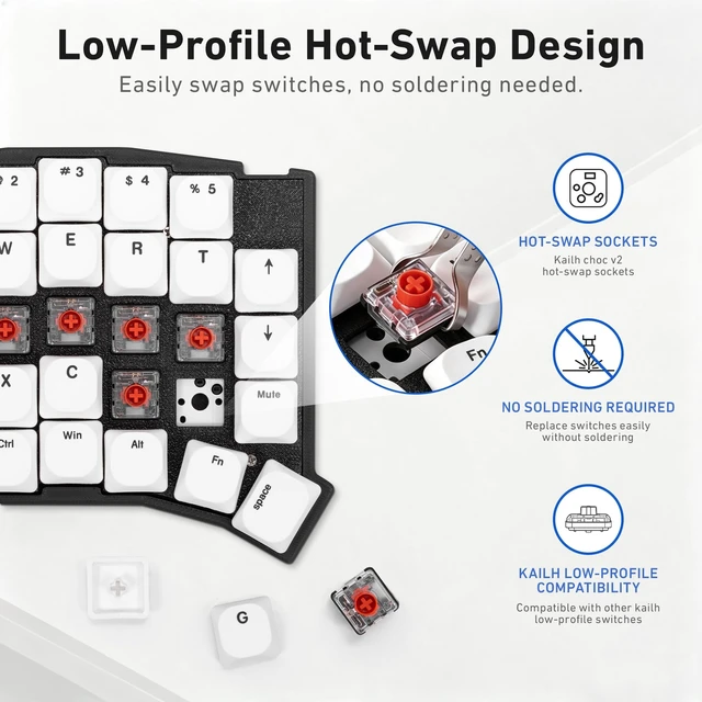 Alt view image 3 of 5 - YIVU Sofle Split Ergonomic Mechanical Keyboard, Choc Low-Profile Hot-Swappable Switches, QMK/VIA L Programmable, Column-Staggered Layout