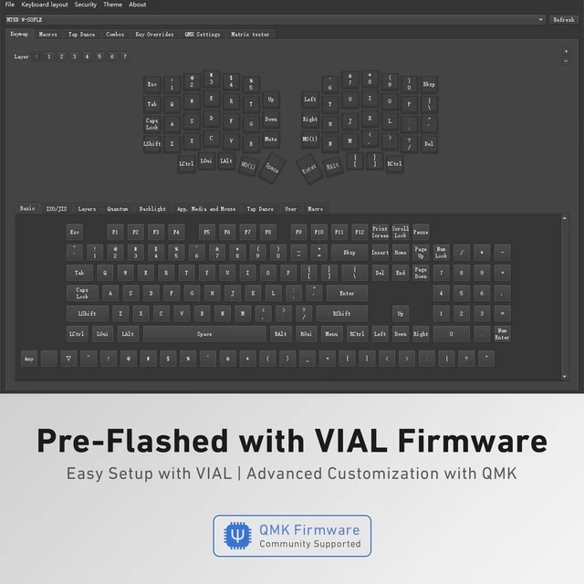 Alt view image 5 of 5 - YIVU Sofle Split Ergonomic Mechanical Keyboard, Choc Low-Profile Hot-Swappable Switches, QMK/VIA L Programmable, Column-Staggered Layout