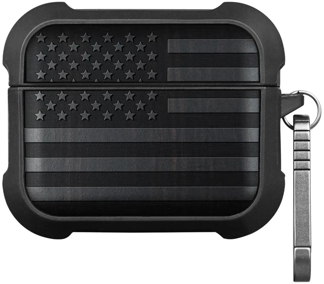 Main image of Carveit Solid Wood Case for AirPods Pro 2, American Flag, Black