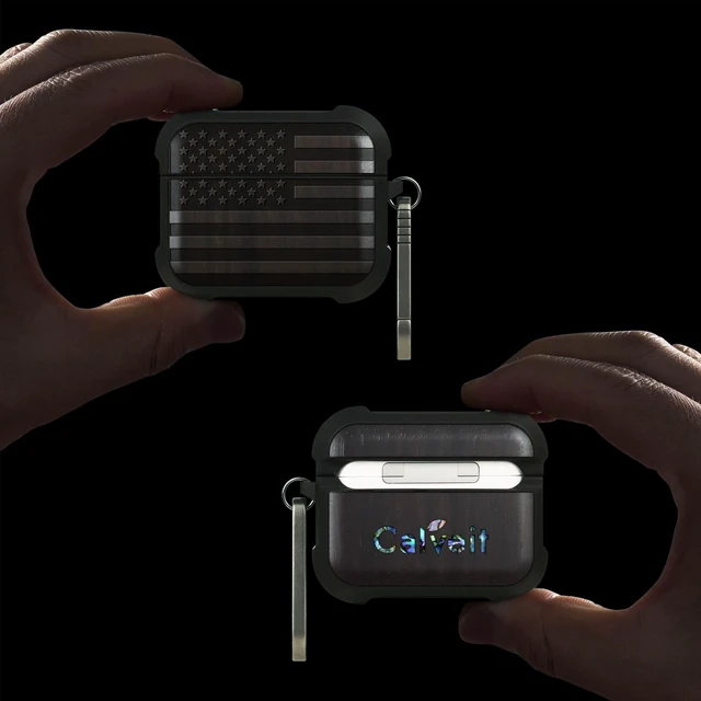 Alt view image 2 of 5 - Carveit Solid Wood Case for AirPods Pro 2, American Flag, Black