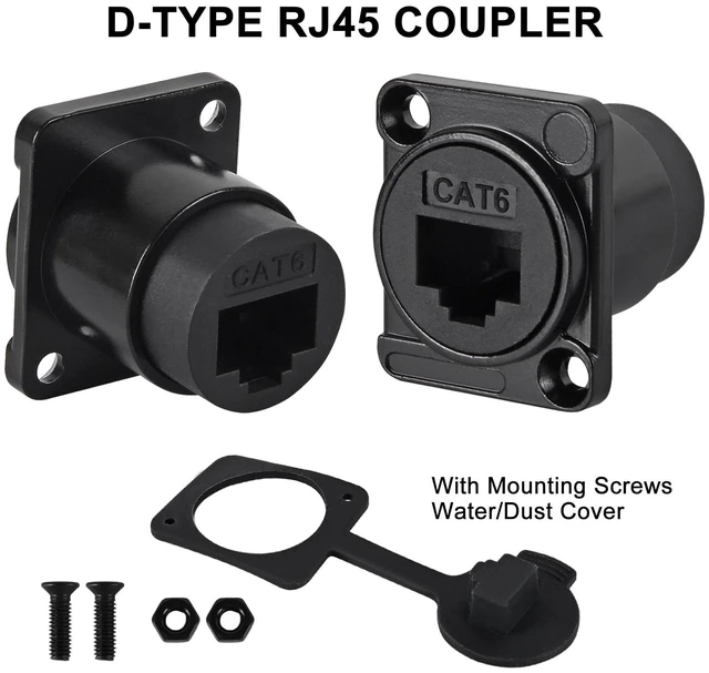 Alt view image 2 of 5 - UMLIFE 10Pack Shielded D-Type RJ45 Connector,RJ45 Panel Mount Adapter 8P8C Female-to-Female Connector, Compatible with CAT6A/CAT6/CAT5E/CAT5 Pass Through Socket