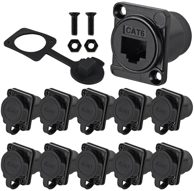 Main image of UMLIFE 10Pack Shielded D-Type RJ45 Connector,RJ45 Panel Mount Adapter 8P8C Female-to-Female Connector, Compatible with CAT6A/CAT6/CAT5E/CAT5 Pass Through Socket