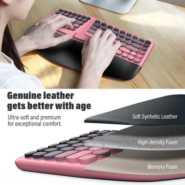 Alt view image 5 of 5 - MOFII Wireless Ergonomic Keyboard and Mouse Combo, Split Curved Keyboard with Wrist Rest, Vertical Mouse, 2.4G, for PC Laptop Desktop Mac- Pink Gradient Colorful