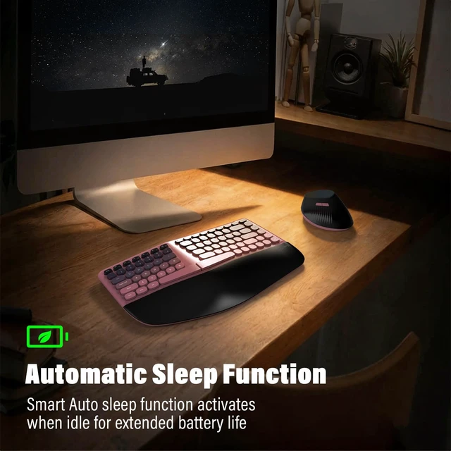 Alt view image 4 of 5 - MOFII Wireless Ergonomic Keyboard and Mouse Combo, Split Curved Keyboard with Wrist Rest, Vertical Mouse, 2.4G, for PC Laptop Desktop Mac- Pink Gradient Colorful