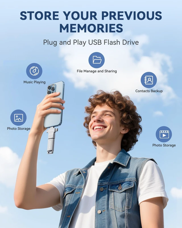 Alt view image 4 of 5 - MFi Certified Photo Stick 512GB USB 3.0 Flash Drive for iPhone, 4 in 1 External Thumb Drive for Picture Video Backup, High Speed Memory Stick Pen Drive for iPhone/iPad/Android/PC (Silver)