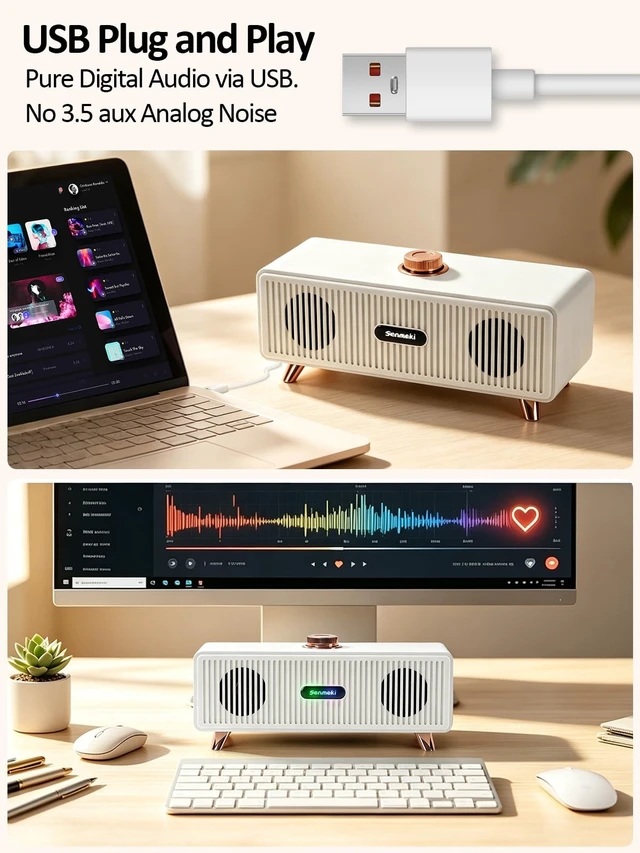 Alt view image 4 of 5 - Senmeki Computer Speakers,PC Sound Bar,USB Speakers for Laptops,Phonograph