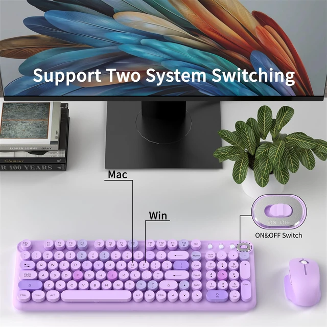 Alt view image 3 of 5 - COVEVA Colorful Wireless Keyboard and Mouse Combo (Purple Colorful)